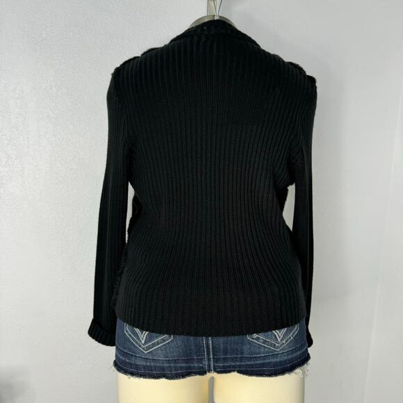 Y2K Faux Fur Zip Sweater Jacket Black Ribbed Knit Zip Up Size Large. - Picture 4 of 8